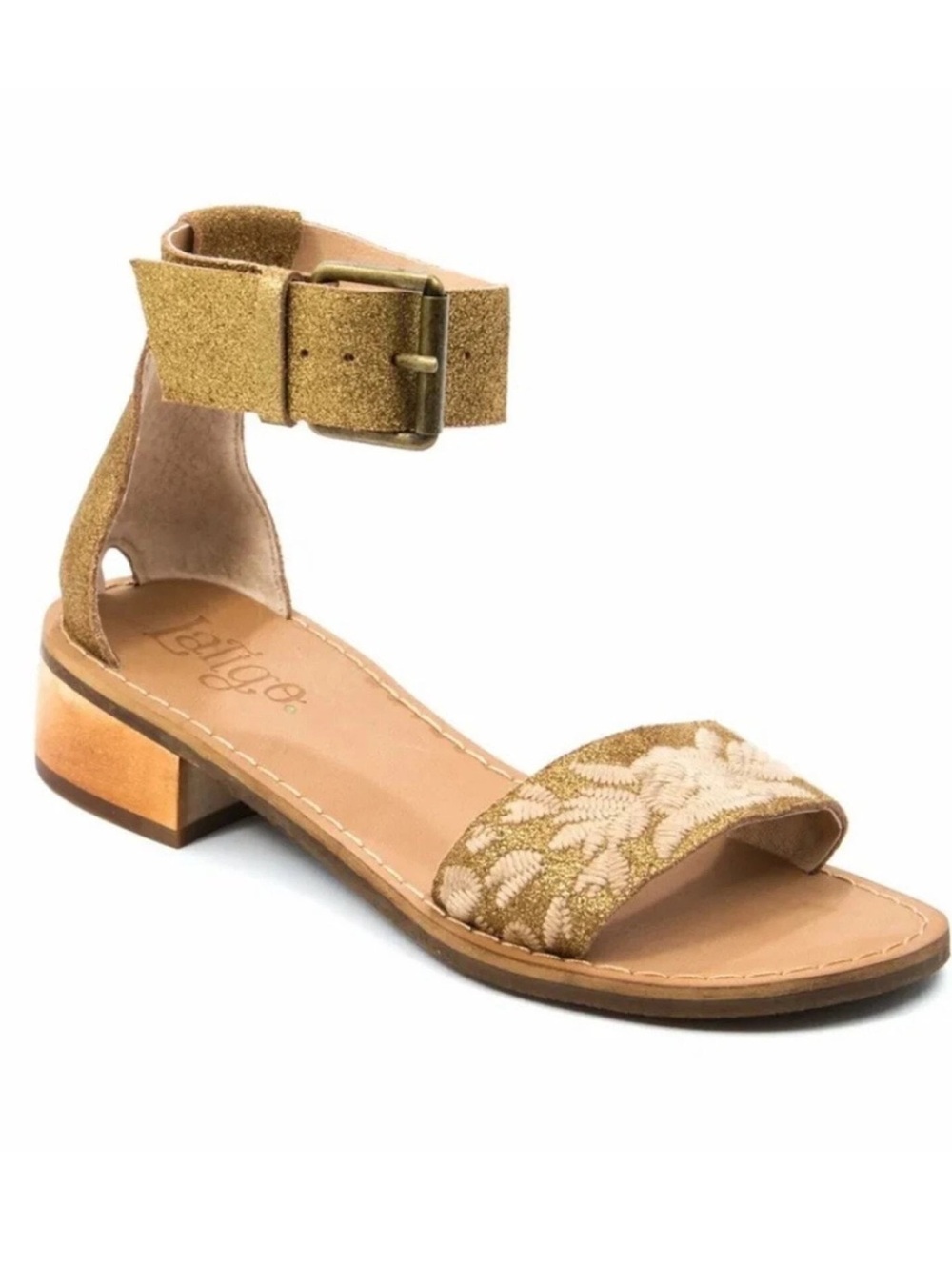 LATIGO | ANTHROPOLOGIE Women's Tana Floral Embroidered Leather
Sandal Gold 10 m